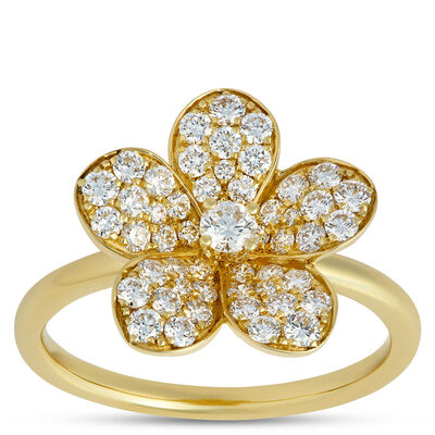 Classic Flower Shaped Round Diamond Ring, &frac34; Carat Total Weight, 18K Yellow Gold