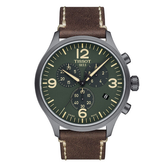 Tissot Chrono XL Green Dial Leather Quartz Watch, 45mm