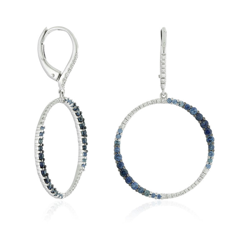 Sapphire & Diamond Circle Earrings 14K image number 1