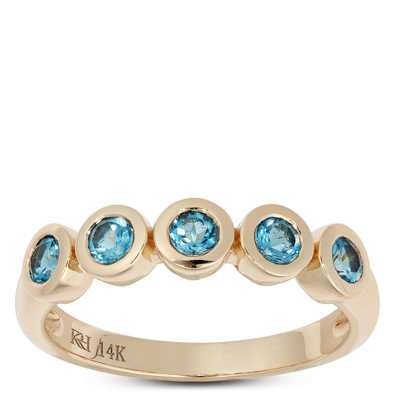 5 Round Cut Blue Topaz Ring, 14K Yellow Gold image number 0