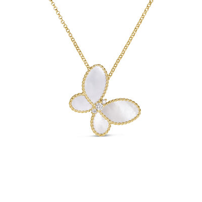 Roberto Coin 18K Yellow Gold Jasmine Diamond And Mother Of Pearl Butterfly Necklace