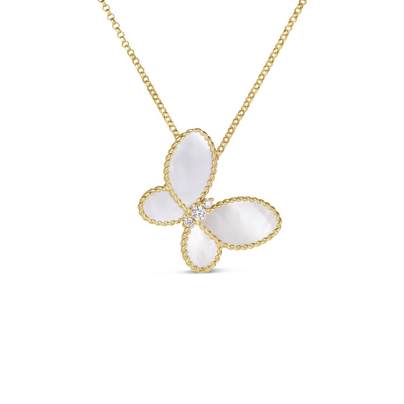 Roberto Coin 18K Yellow Gold Jasmine Diamond And Mother Of Pearl Butterfly Necklace image number 0