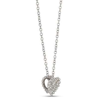 Classic Heart Shaped Diamond Cluster Pendant, ⅓ Carat Total Weight, 14K White Gold