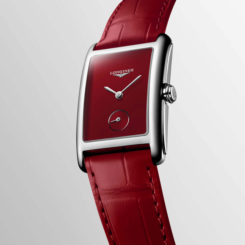 Longines DolceVita Watch Rectangle Red Dial Red Leather Strap, 23mm image number 2