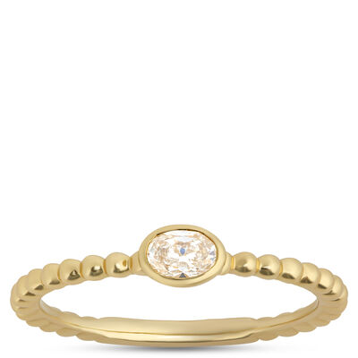 Oval Diamond Ring with Beaded Shank, ⅕ Carat Total Weight, 14K Yellow Gold