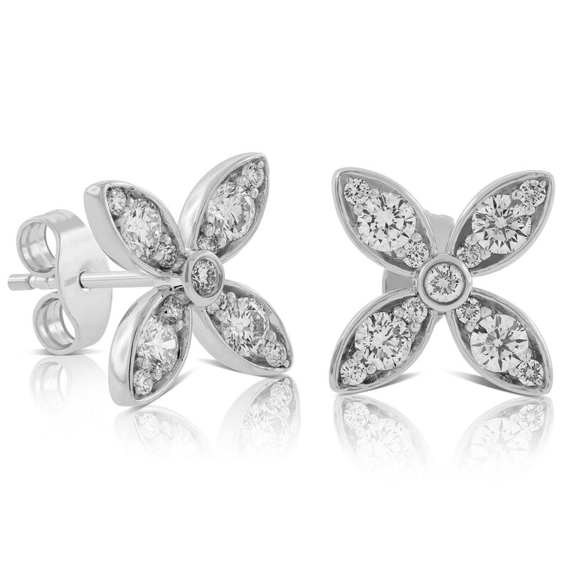 Diamond Flower Earrings 14K image number 0