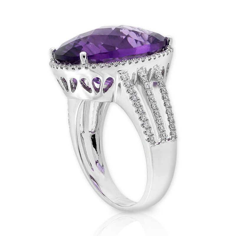 Concave Cut Amethyst & Diamond Ring 14K image number 3