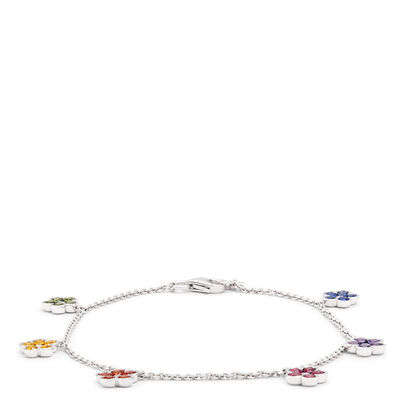 Floral Sapphire Charm Bracelet, 14K White Gold