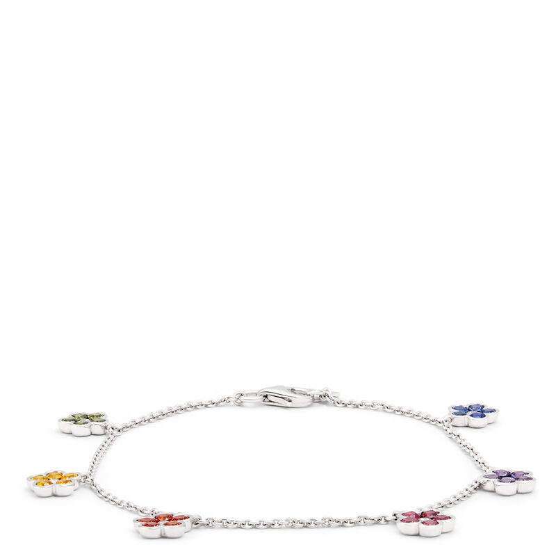 Floral Sapphire Charm Bracelet, 14K White Gold image number 1