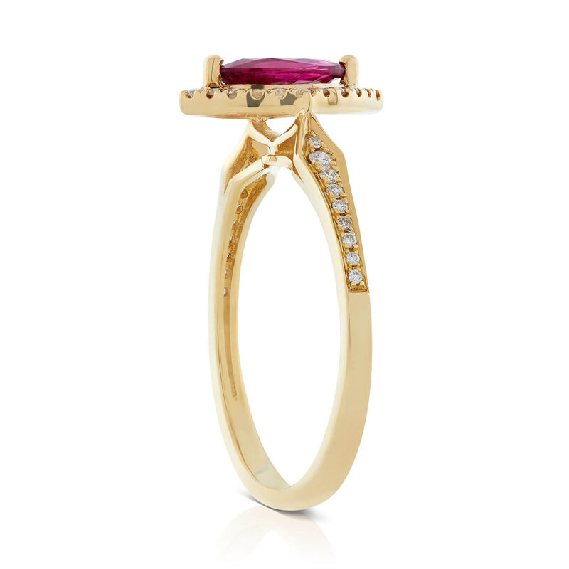 Marquise Ruby & Diamond Halo Ring 14K image number 1