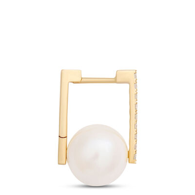 Cultured Pearl Hoop Earrings, 14K Yellow Gold