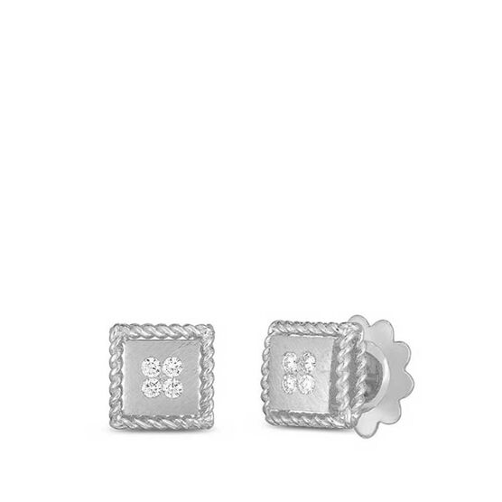 Roberto Coin Palazzo Ducale Satin Square Diamond Stud Earrings 18K