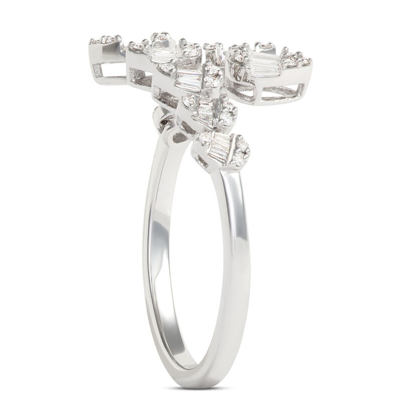 Baguette and Round Diamond Bypass Ring, ⅓ Carat Total Weight 14K White Gold image number 1
