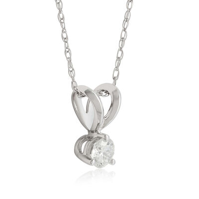 Classic Round Diamond Pendant, &frac14; Carat Total Weight, 14K White Gold