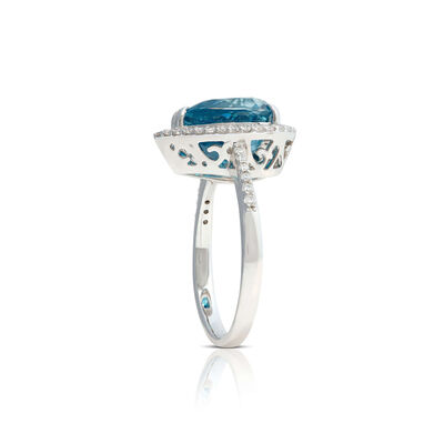 Pear Blue Zircon & Diamond Halo Ring 14K