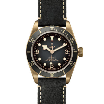TUDOR Black Bay Watch Bronze Case Grey Dial Leather Strap, 43mm