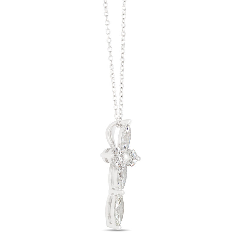 Marquise Diamond Cross Necklace, 2 Total Carat Weight, 14K White Gold image number 1