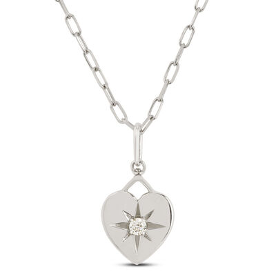 Diamond Heart Pendant Necklace, 14K White Gold