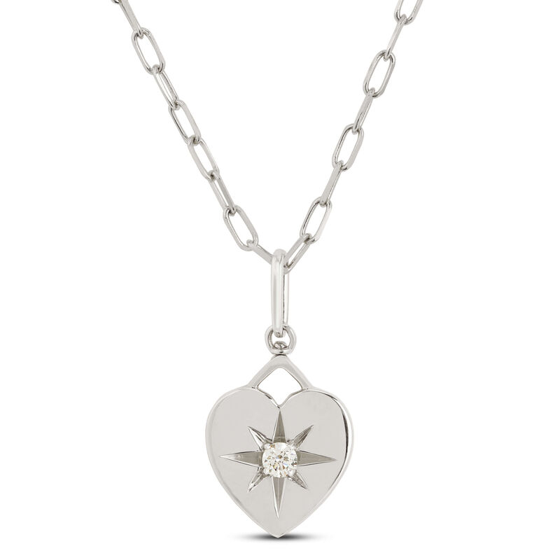 Diamond Heart Pendant Necklace, 14K White Gold image number 0