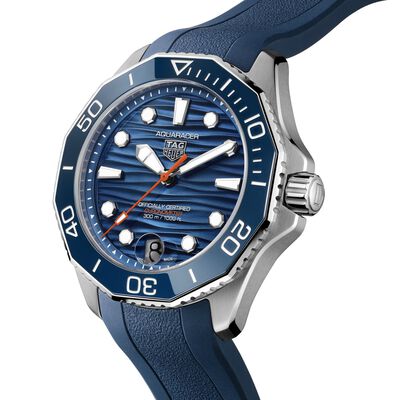TAG Heuer Aquaracer Professional 300 Blue Dial Blue Rubber Strap Watch, 42mm