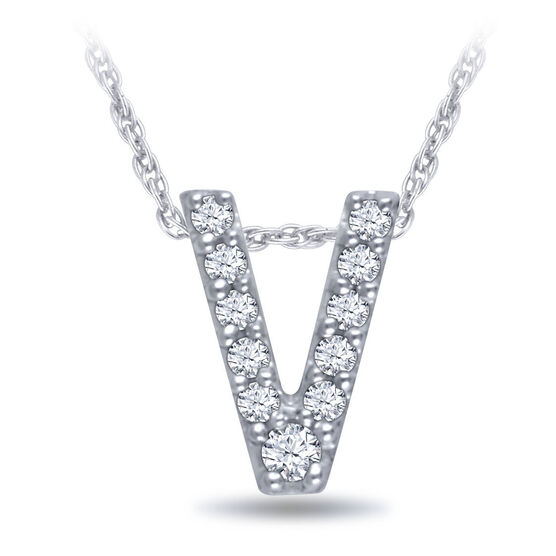 Diamond Initial Pendant 14K Letter 'V'
