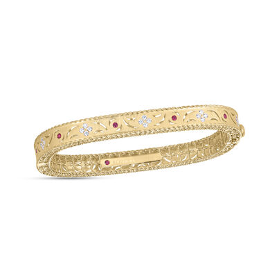 Roberto Coin 18K Yellow Gold Princess Diamond And Ruby Satin Finish Bangle