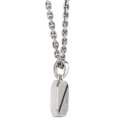 Sterling Silver Dog Tag Necklace with Black Diamonds