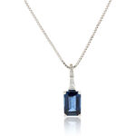 Emerald Cut Sapphire & Diamond Necklace 14K
