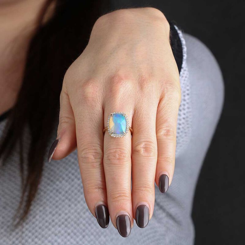 Opal & Diamond Halo Ring 14K image number 2