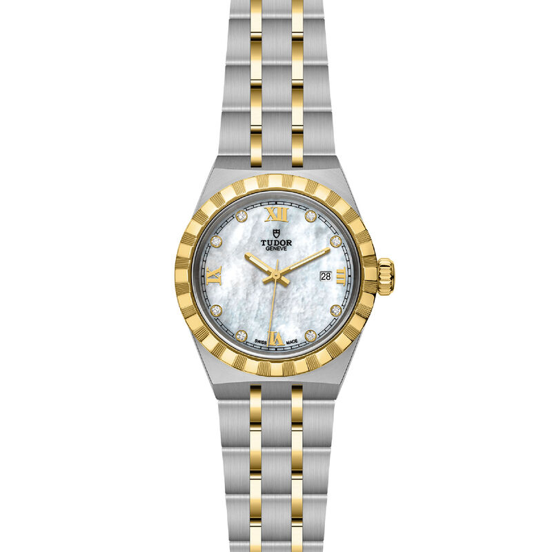 TUDOR Royal Watch Steel Case Gem Set White Dial Steel and Gold Bracelet, 28mm image number 1