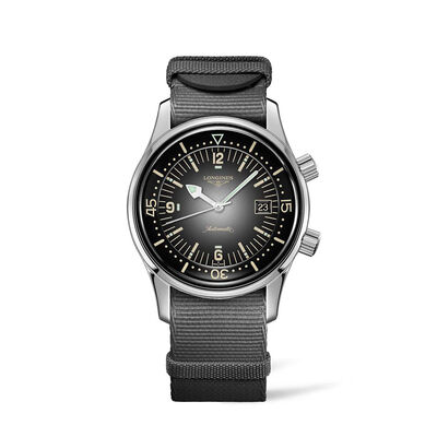 Longines Legend Diver Watch Black Dial Synthetic Strap, 42mm