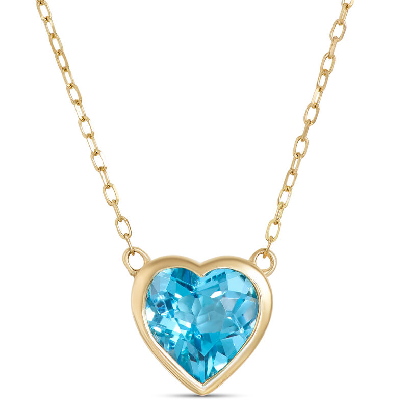 Heart Shaped Blue Topaz Pendant Necklace, 14K Yellow Gold image number 0
