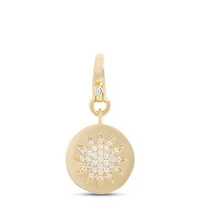 Starburst Diamond Cluster Disc Pendant, 14K Yellow Gold