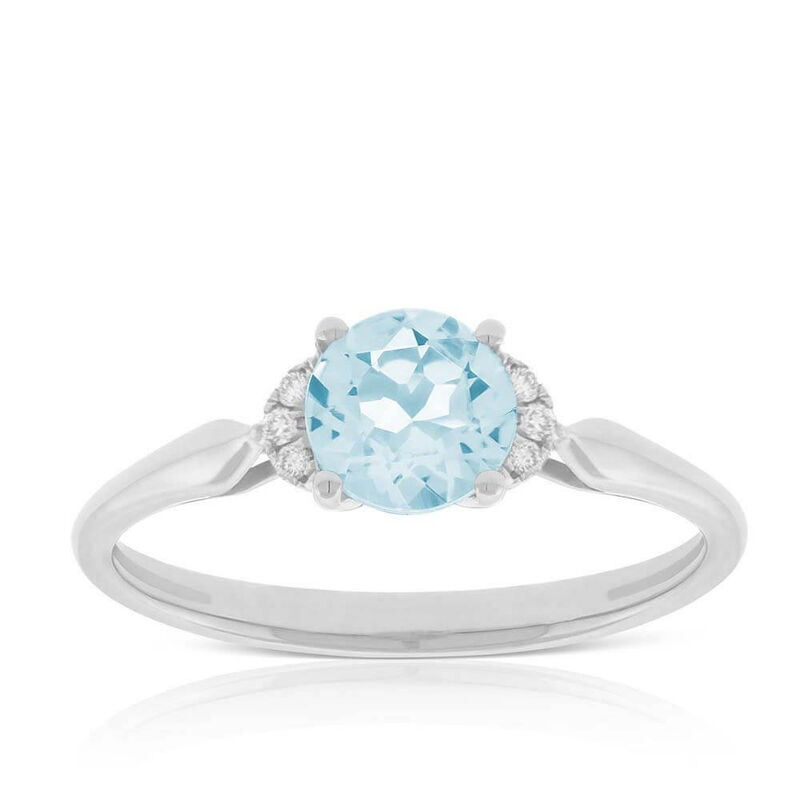 Aquamarine & Diamond Ring 14K image number 1