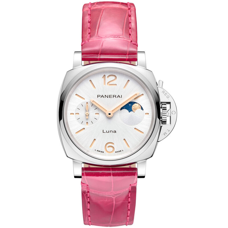 Panerai Luminor Due Luna Watch White Dial Pink Leather Strap, 38mm image number 0