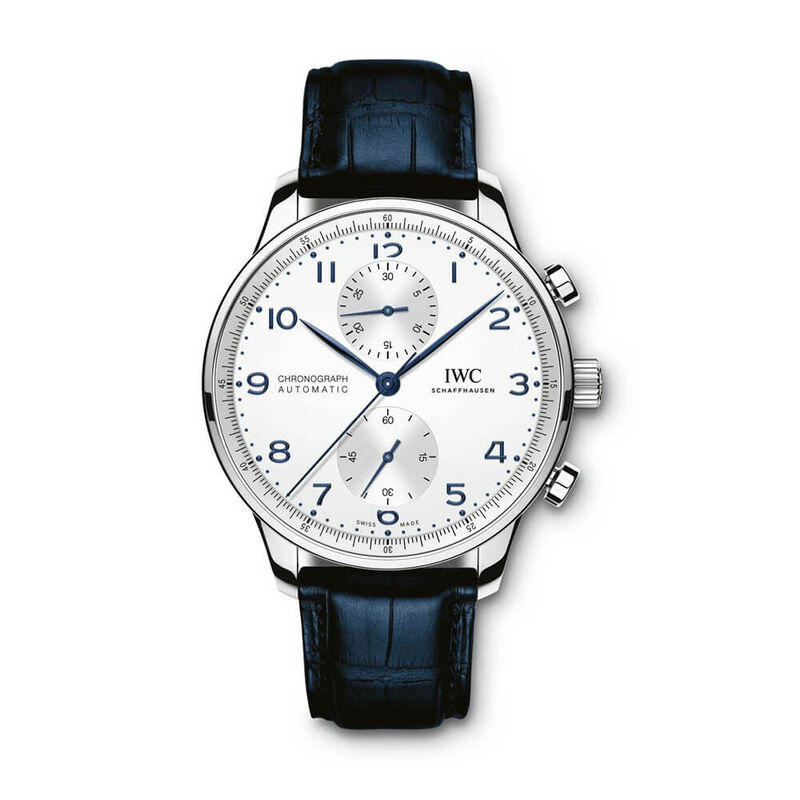 IWC Portugieser Silver Dial Blue Detailed Chronograph Watch image number 0