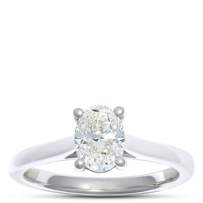 Solitaire Oval Diamond Engagement Ring, 14K White Gold