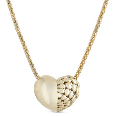 Toscano Puffed Heart Necklace, 14K Yellow Gold