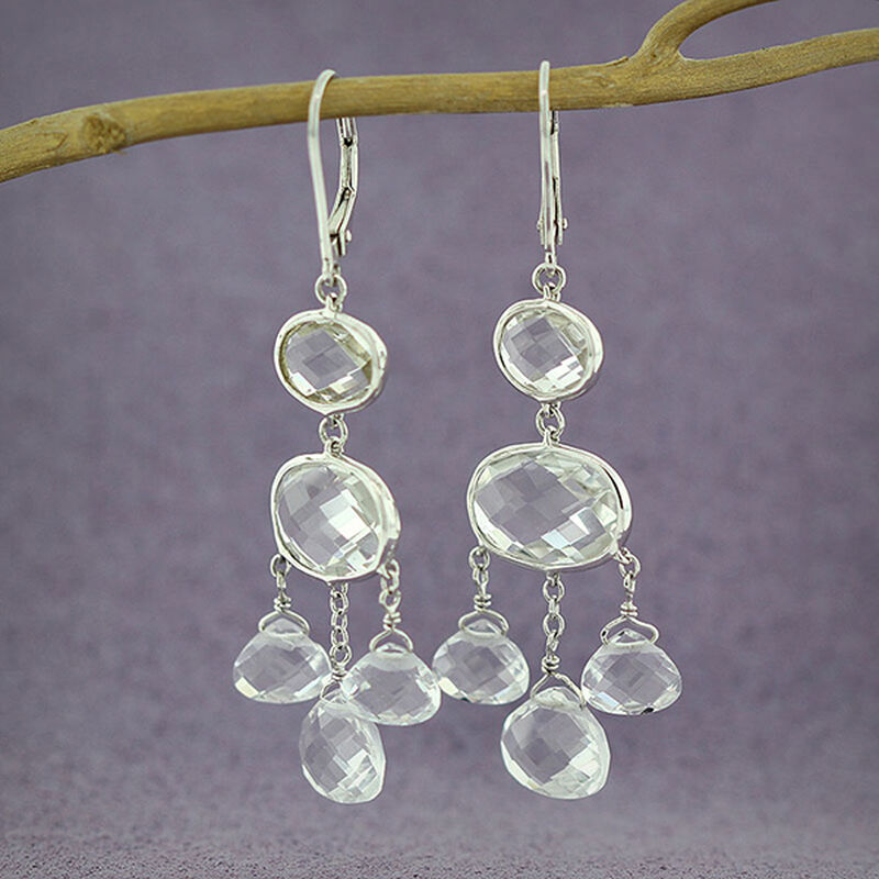 White Topaz Chandelier Earrings 14K