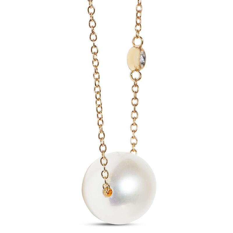 Floating Freshwater Cultured Pearl & Diamond Necklace 14K