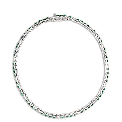 Classic Emerald and Round Diamond Bracelet, &frac12; Carat Total Weight 14K White Gold
