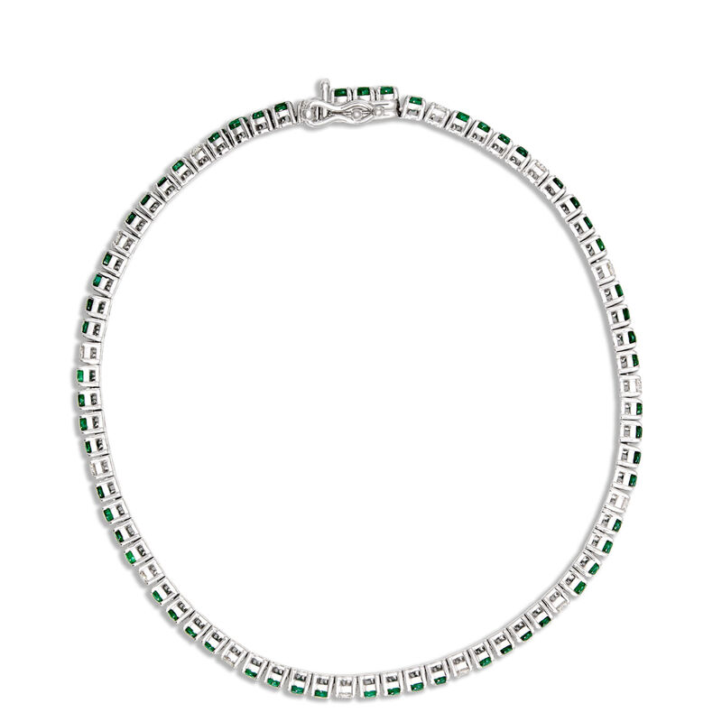 Classic Emerald and Round Diamond Bracelet, &frac12; Carat Total Weight 14K White Gold image number 1