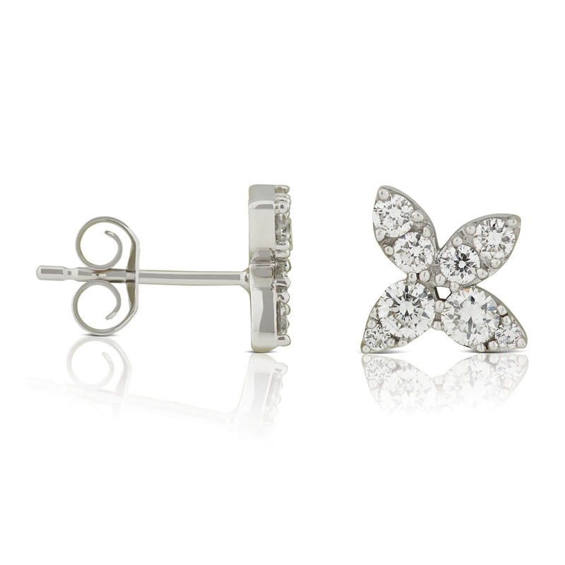 Four Petal Pavé Diamond Flower Stud Earrings 14K image number 1
