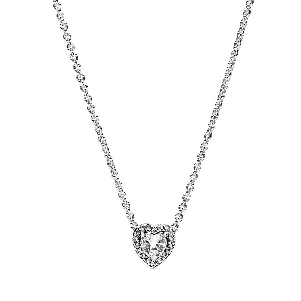 PANDORA Elevated Heart Necklace シルバー Amazon.com: Pandora Jewelry Elevated Heart Cubic Zirconia