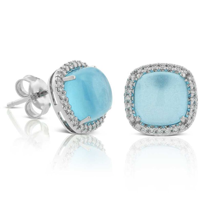 Cabochon Blue Topaz & Diamond Earrings 14K image number 0