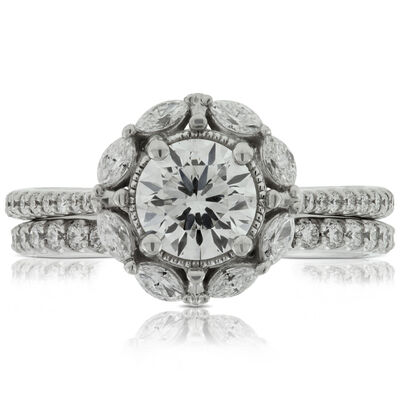 Ben Bridge Signature Diamond Marquise Halo Bridal Set 18K