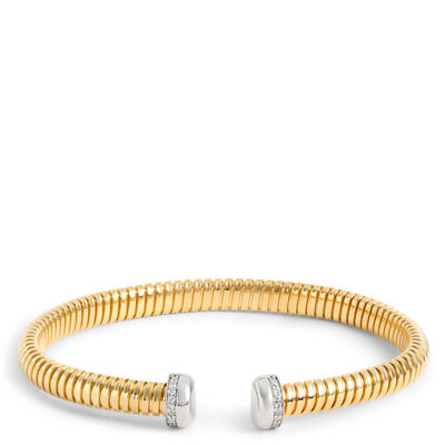 Toscano Tubogas Bangle with Diamond Tips, 18K Yellow Gold