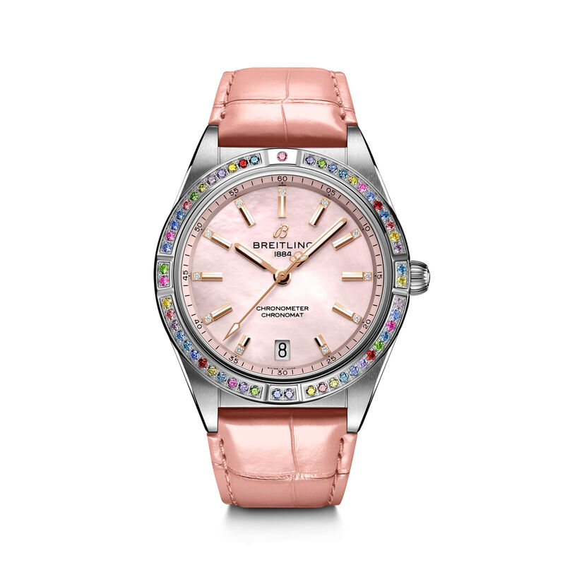 Breitling Chronomat Automatic South Sea Watch Pink Dial Pink Leather Strap, 36mm image number 0