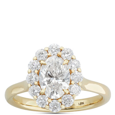 Halo Set Diamond Ring, 18K Yellow Gold