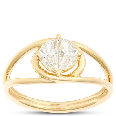 Two Half Moon Open Center Ring, ⅔ Total Carat Weight, 14K Yellow Gold